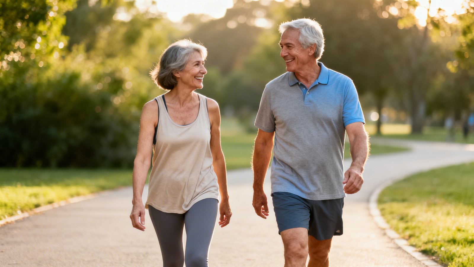 Healthy middle-aged woman walking outdoors